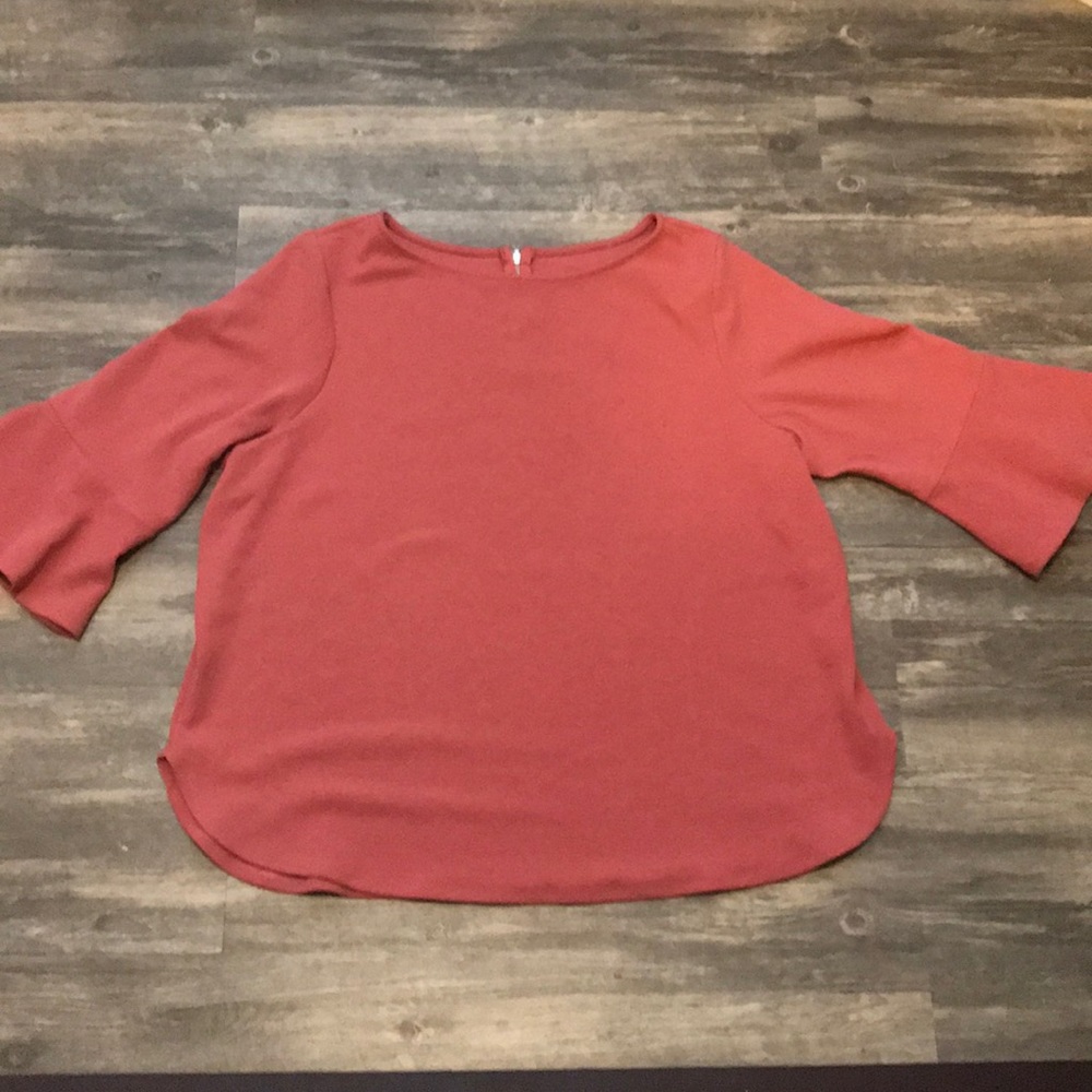Blush coral pink bell sleeve blouse